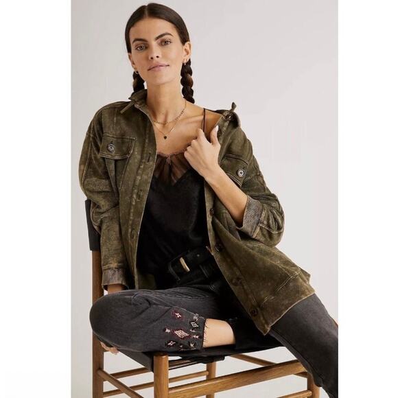 Anthropologie Pilcro Relaxed Button Front Shirt Jacket Moss Medium - Picture 2 of 8
